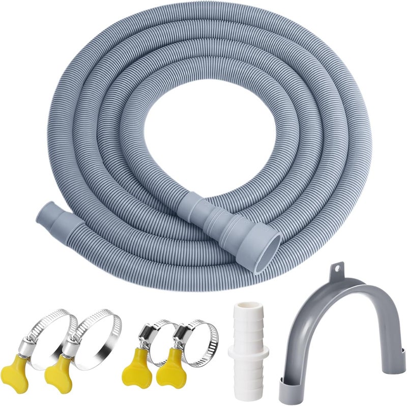 Elyfree Washer Drain Hose, 8Feet Flexible Washing Machine Drain Hose Universal Dishwasher Hose Extension Kits Corrugated Washer Hoses W/ 1 Hose 4 Clamps 1 U-Bend Holder - Image 1